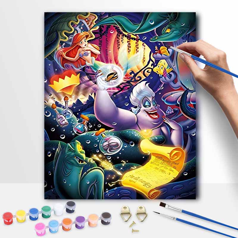 Disney oil painting Ariel Ursula Flounder handmade diy art painting home decoration 30x40cm