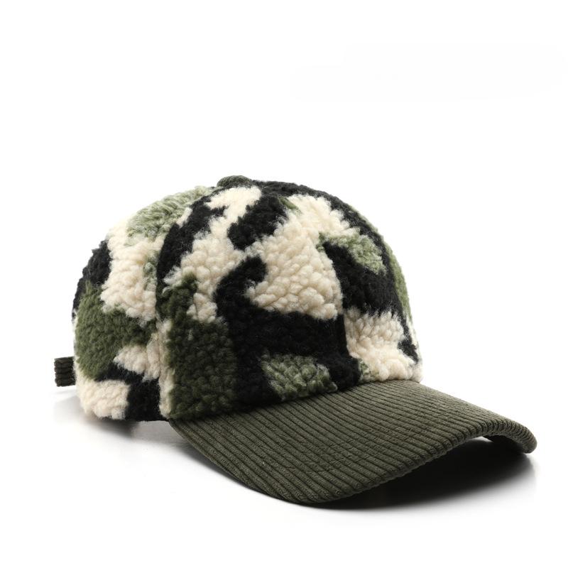 Hat Women's Autumn and Winter Color Matching Plush Camouflage Solid Color Baseball Cap Outdoor Travel Cold and Warm Cap