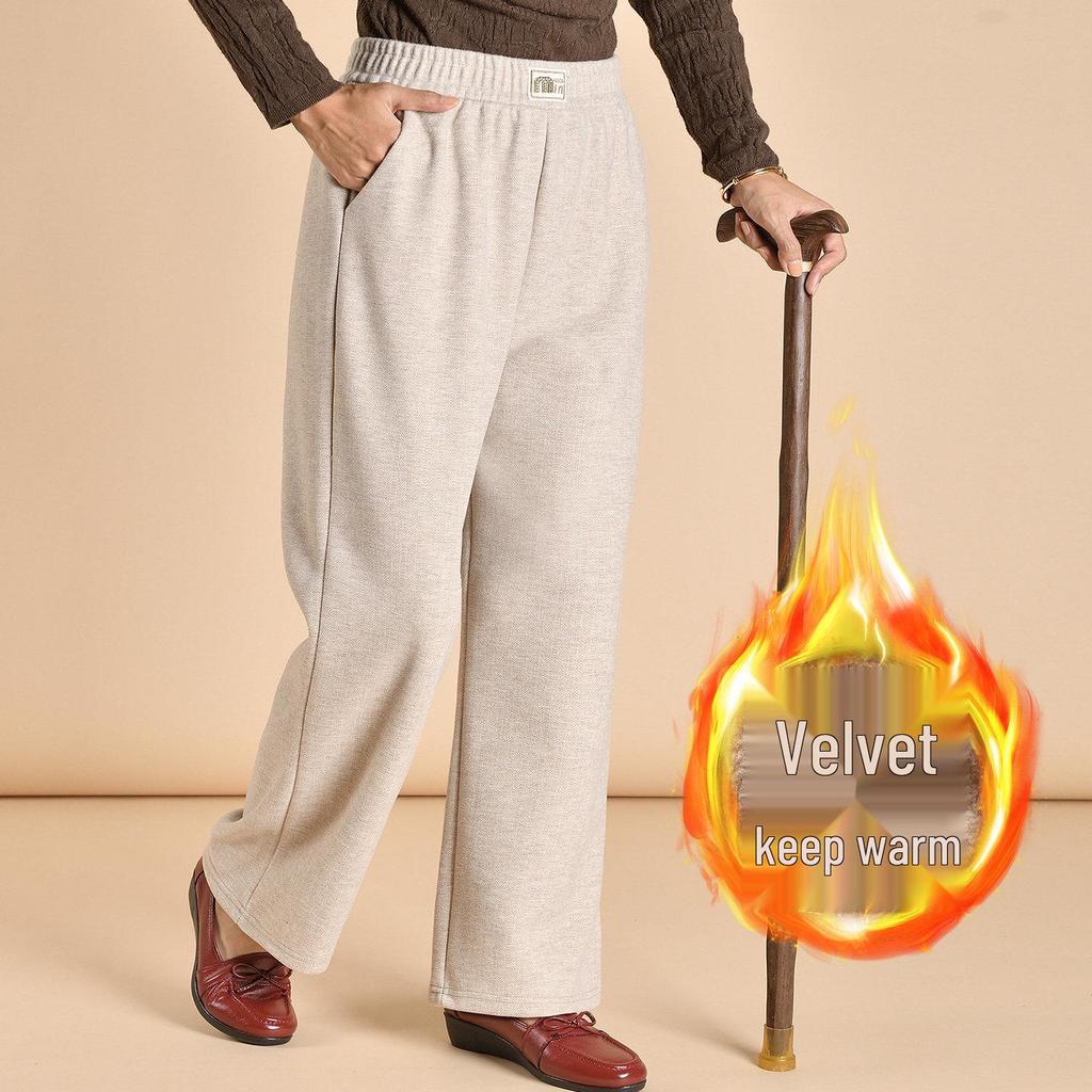 Chic Grandma Plus Size Woolen Pants, Fleece-Lined for Autumn/Winter 