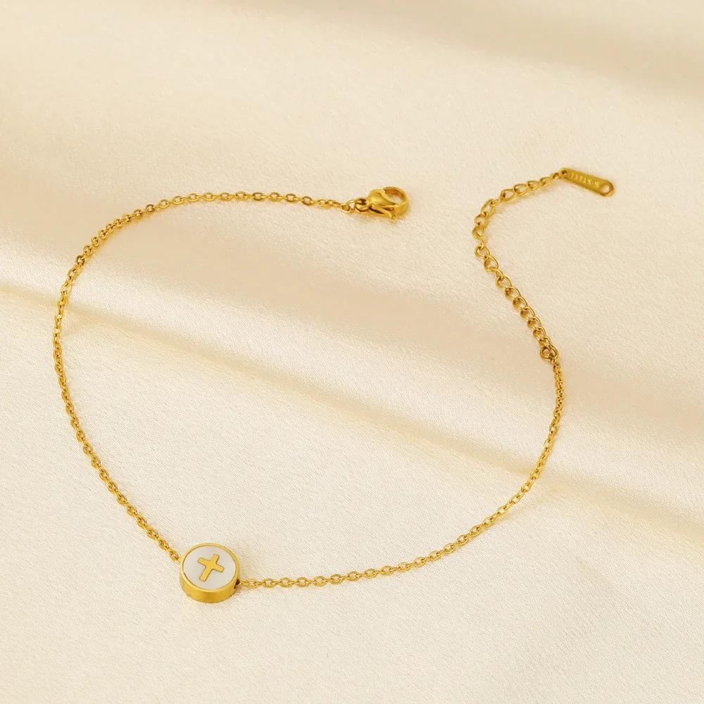 5Pcs Stainless Steel Round Gold Color Shell Cross Moon Beads Charms for DIY Women Necklace Jewelry Making Bracelet Accessories
