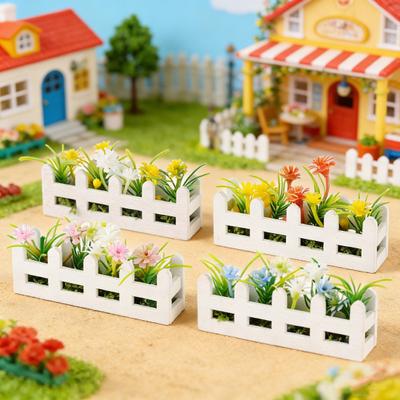 Mini Flower Bed Planter 1:12 Scale Miniature Wooden Fence Flower Pot Set Handcrafted Picket Fencing Planters for Doll Houses Garden Village
