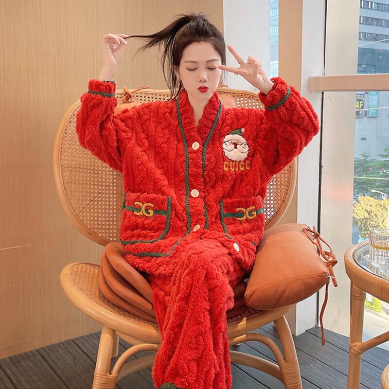 Пижамный комплект из кораллового флиса  Дед Мороз M