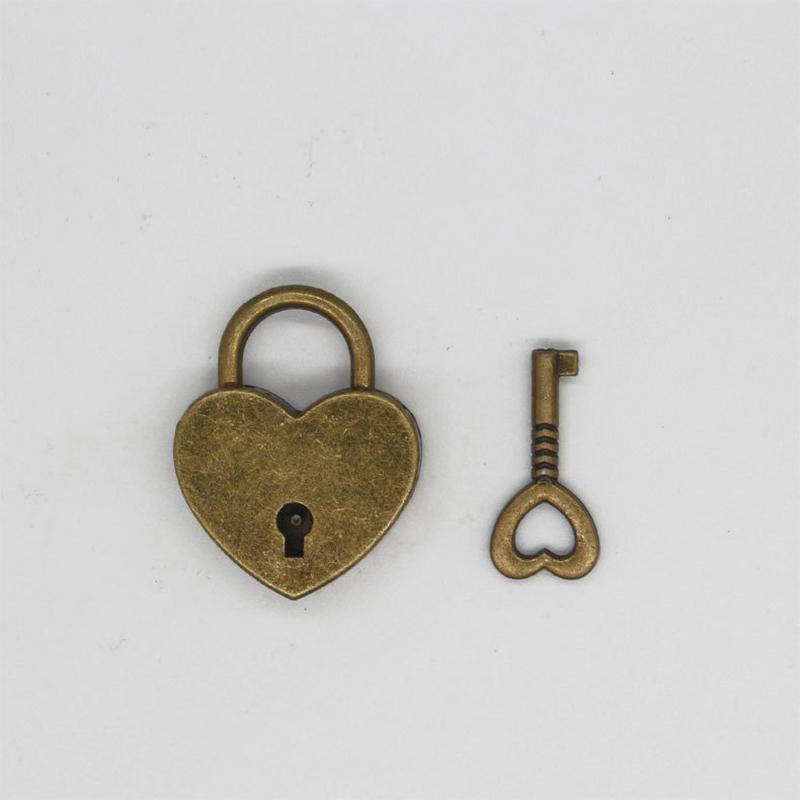 Lacăt în formă de inimă în stil antic, lacăt vintage, lacăt romantic minunat pentru jurnal, lacăt cu cheie pentru cutie de bijuterii, valiză