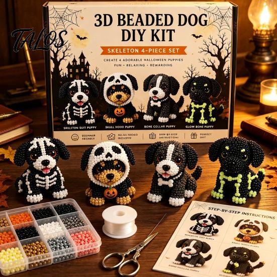 DIY Craft Set for Kids 3D Halloween Dog Art Set, Beaded Puppy Kit, Cute Healing Kit Adults Animal Beginners Adults, Home Desk Decor Decorative Beads