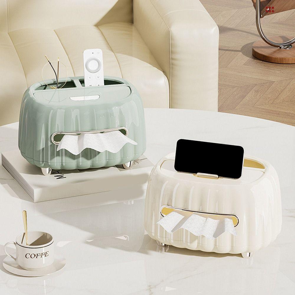 Plastic Cream Style Tissue Box Waterproof Moisture-proof Multi Compartments Tissue Box Large Capacity Decorative
