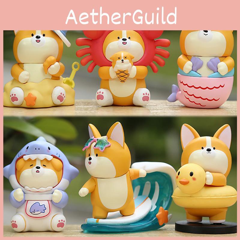 Corgi Cartoon Action Figure Model Marine Animal Doll Desktop Gifts Ornaments