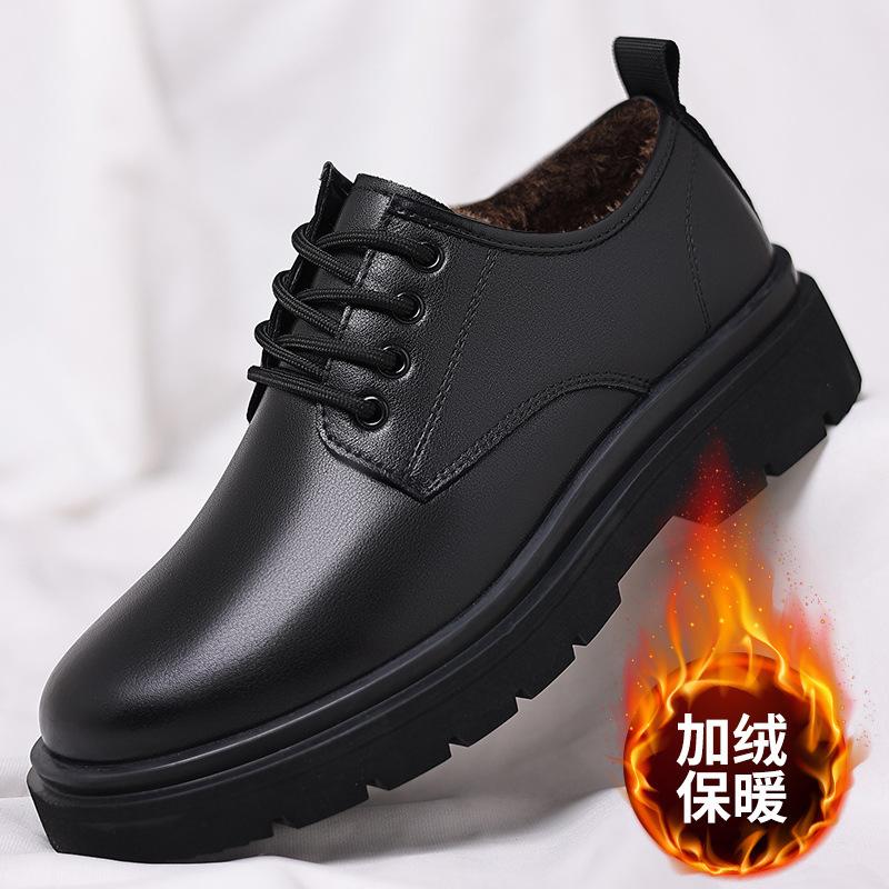 Men's Leather Shoes Spring Thick Soled Casual Derby Shoes Men's Formal Shoes Black Ankle Boots Man Winter Warm Leather Shoe