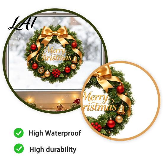 Reusable Window Ornament Christmas Wreath Stickers Retro Santa Claus PVC Decals Waterproof Decorative Creative Holiday Gifts Static Clings for Home