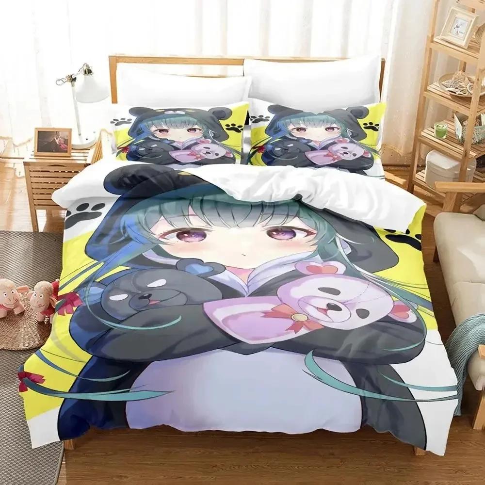 New Kawaii Anime Kuma Kuma Kuma Bear Bedding Set Print With Pillowcase Bed Duvet Cover Soft Single Double Queen Super King Size