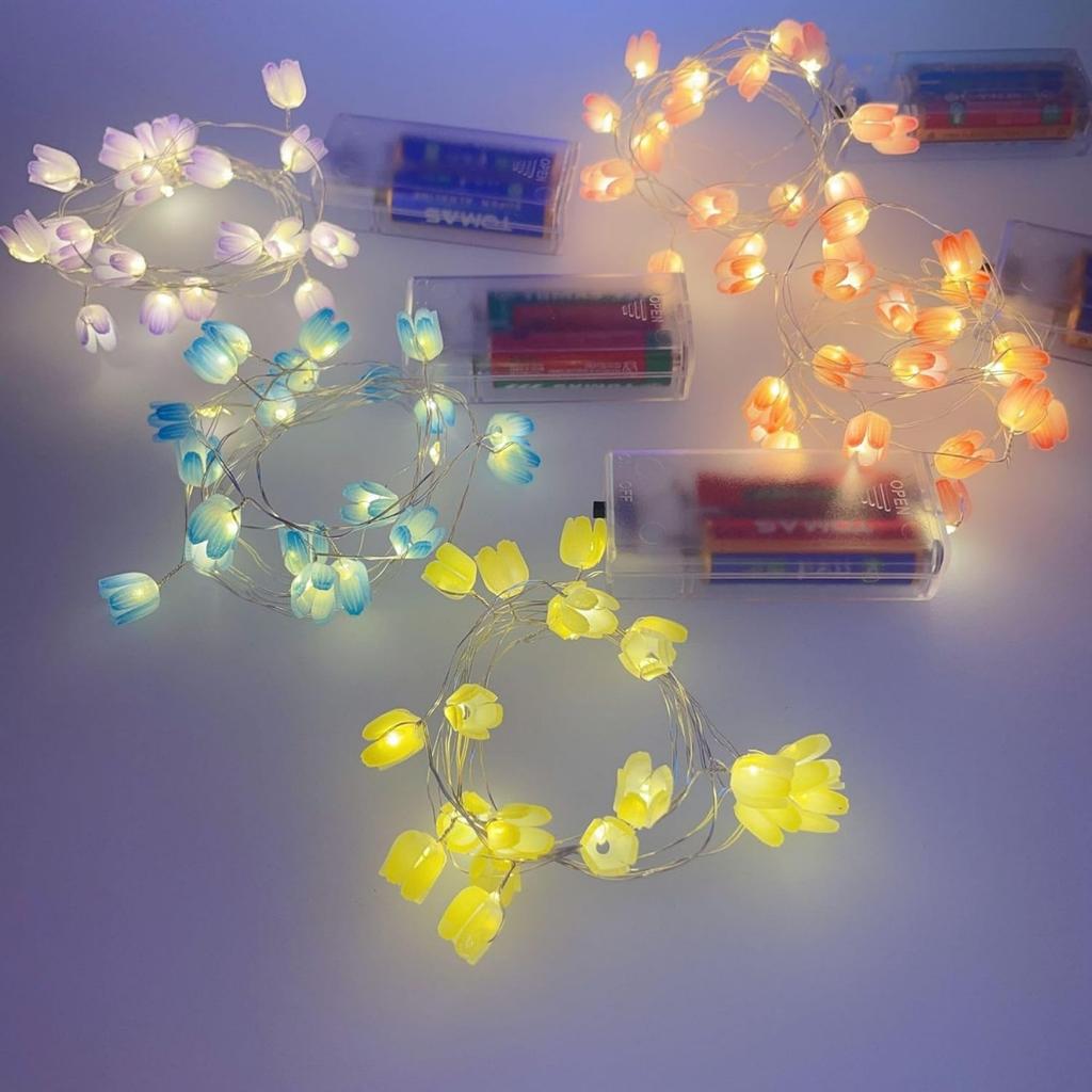 1pc 20LED Copper Wire Charming Tulip String Light DIY Fairy Decorative Lamp For Home Living Room Party Festival Decoration