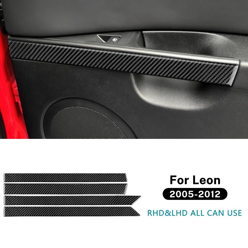 

For Seat Leon 2005 2006 2007 2008 2009 2010 2011 2012 Real Soft Carbon Fiber LHD RHD Car Inner Door Panel Sticker Accessories Black Carbon