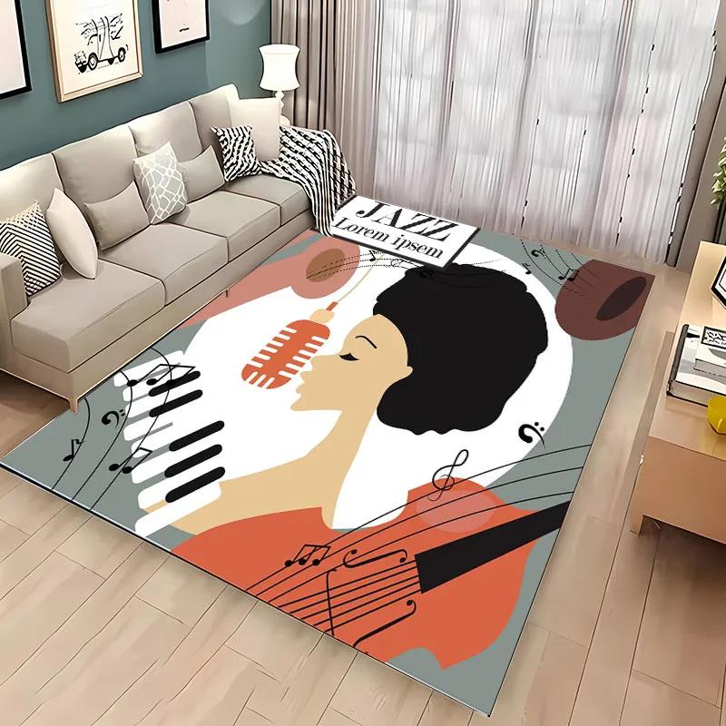 Lustiger Teppich mit Mikrofon-Aufdruck für Heim-Wohnzimmer-Dekoration Fußmatte Couchtisch-Bereichsteppich Rutschfest Schlafzimmer Bettvorleger