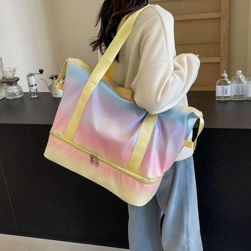 Women's gradual change smudging large capacity with shoe compartment portable travel bag dry and wet separation sports fitness bag can cover tie rod