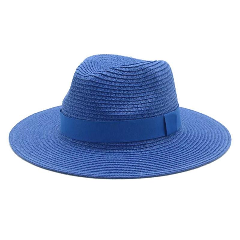 Black Ribbon Panama Straw Hat Flat Eaves Outdoor Spring and Summer Sunshade Beach Hats for Women