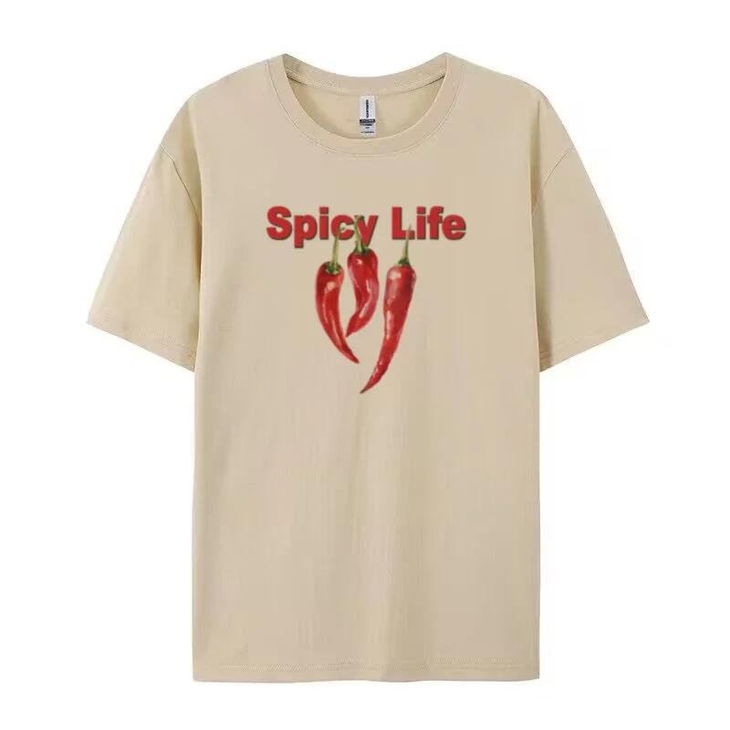 Spicy Life Graphic Tees Chili Pepper Printed TShirts Grunge Aesthetic Funny Shirt Loose Streetwear Women Tops Female Clothing