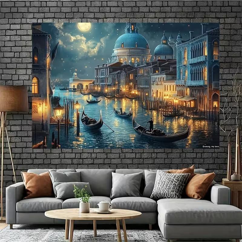 2D Flat Printing Night Venice Canal Backdrop for Italy Vacation Photoshoot