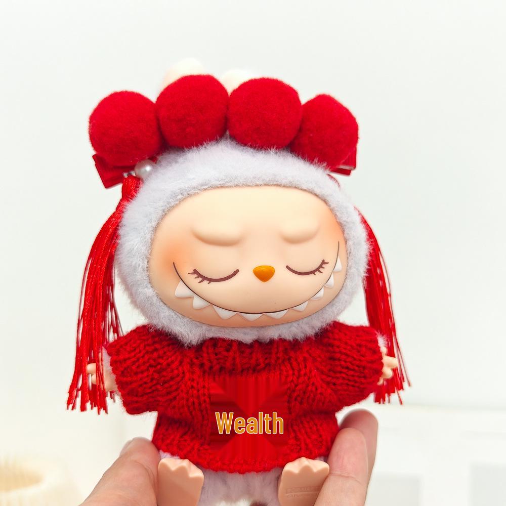 

Подвеска Лабубу: Наряд для младенца первого и второго поколения - Красная новогодняя накидка в старинном стиле For First and Second Generation Labubu Pendant