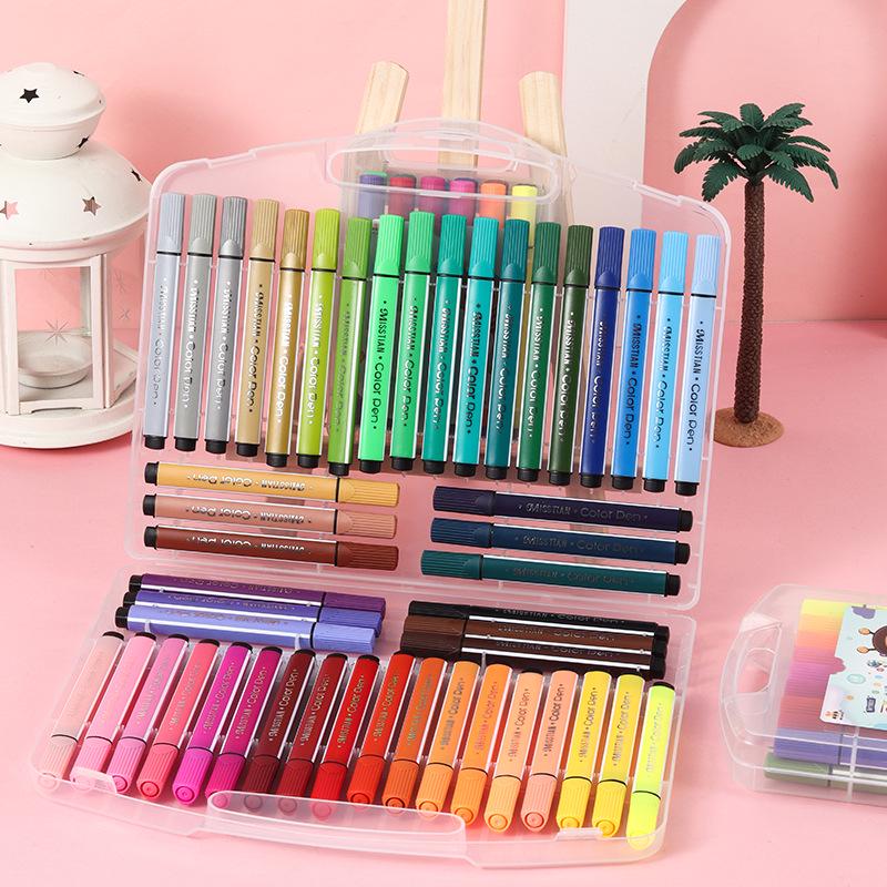Washable Hard-Tip Watercolor Pens for Kids, 12 Colors, Triangular Barrel, Large Capacity, Boxed Set.