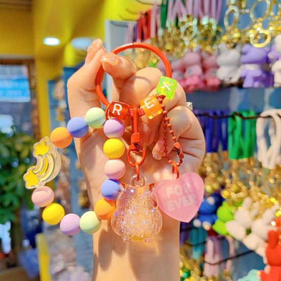 Beaded Phone Wrist Strap with Owl Bag Charm Anti-Lost Keychain Bracelet Lanyard for Cellphone Handbag Keys