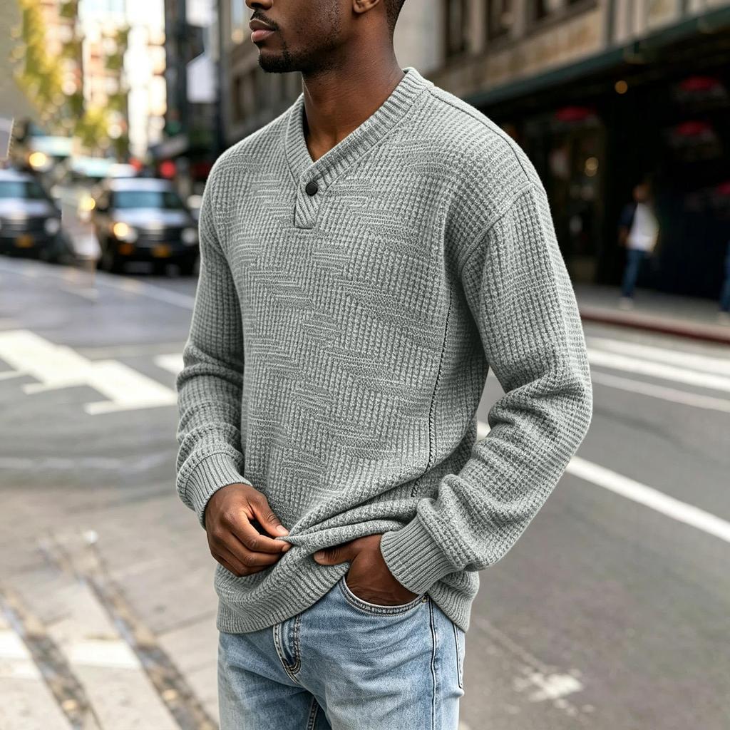 Men's V-Neck Knit Pullover Sweater with Long Sleeve for Fall and Winter