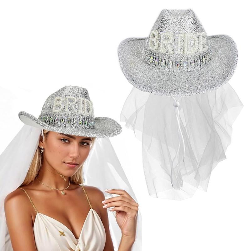 Shimmering Metallic Gold Fabric Hat With Rhinestones Accents And Lace Veil For Bridal Event