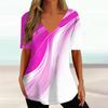 Gradient Stripes Printed V-neck Short Sleeved T-shirt Versatile Comfortable Fashionable Casual Women's T-shirt
