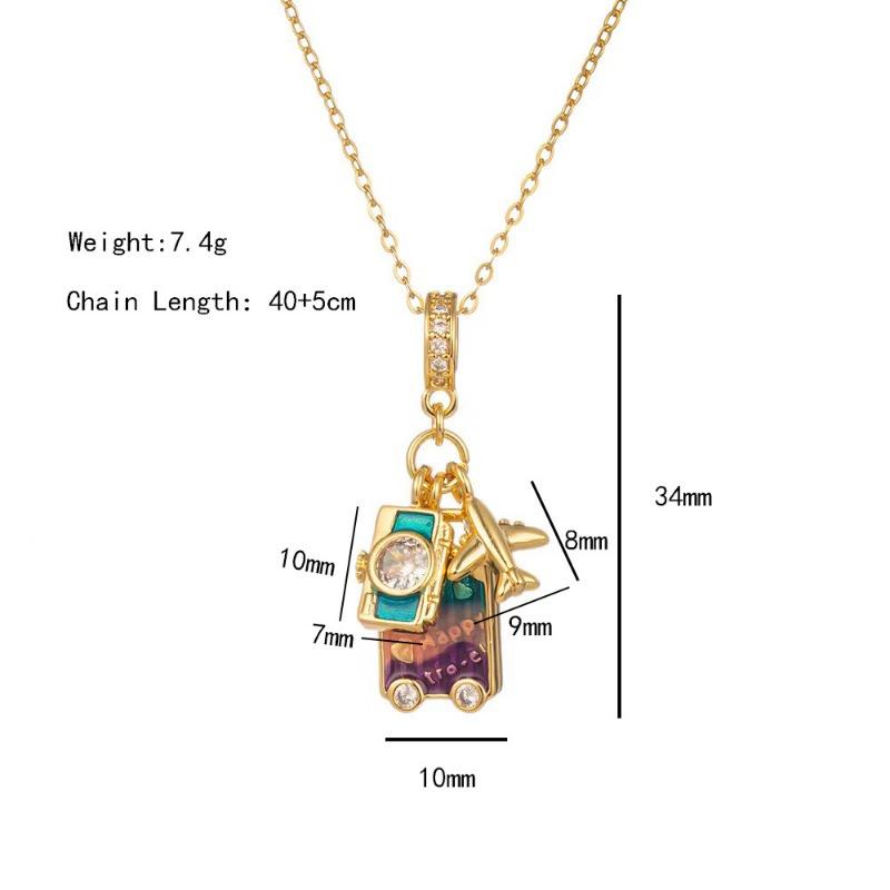 Womens Light Luxury Rainbow Drip Oil Airplane Travel Pendant Clavicle Necklace