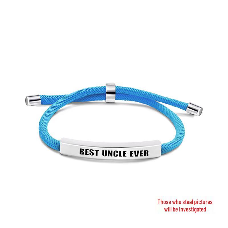 Pulseira Europeia e Americana Multicolorida de Corda Trançada com Placa de Aço Inoxidável Gravada - Presente Memorial de Bom Tio para o Natal