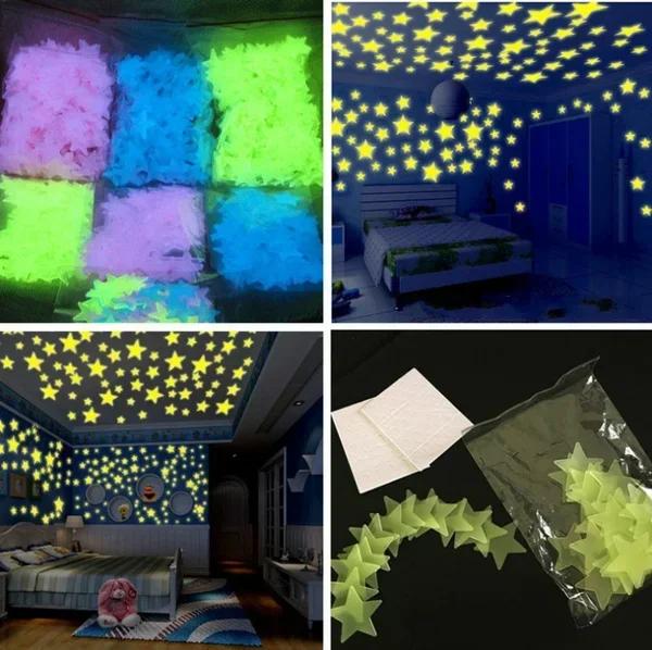 50/1000 Stück Leuchtende Sterne Wandaufkleber Leuchtende 3D Fluoreszierende Selbstklebende Dekoration für Zuhause Baby Kinder Schlafzimmer Decke
