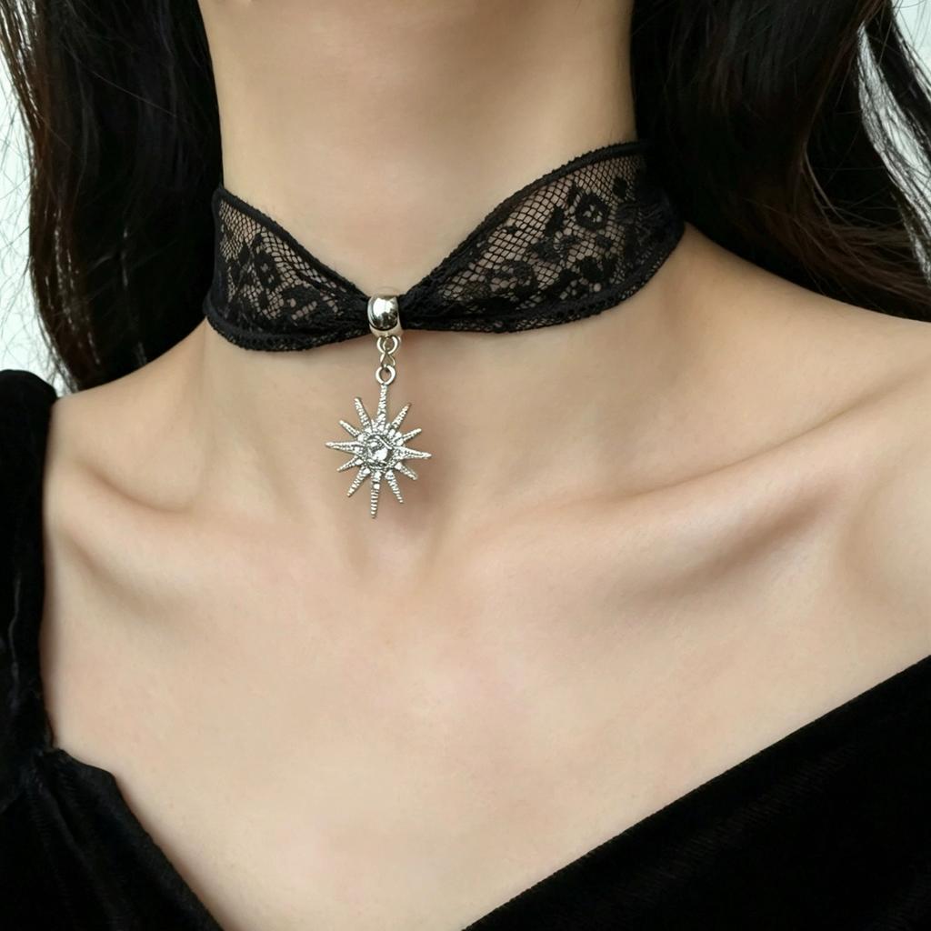 Gothic Star Pendant Lace Choker Retro Necklace For Women Trendy Charm Personalized Neck Jewelry Accessories