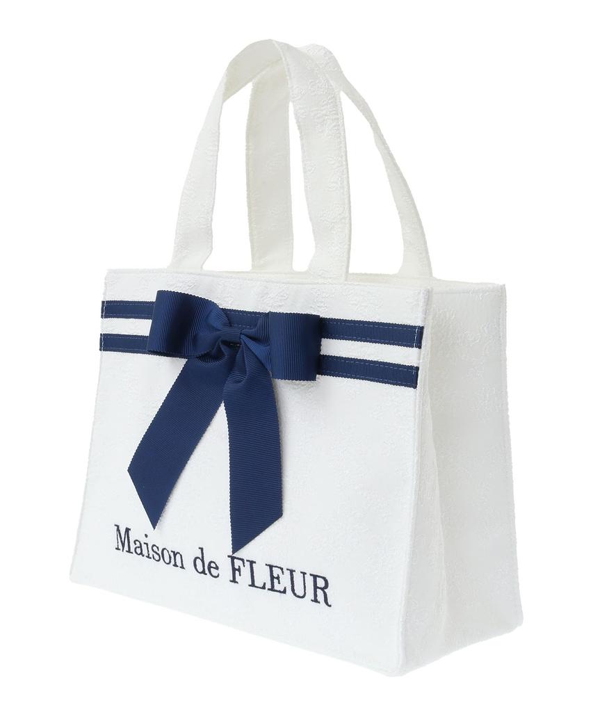 Maison de FLEUR Line Ribbon Jacquard Square Tote Bag, Weiß, F Tote Bag, 08000481500