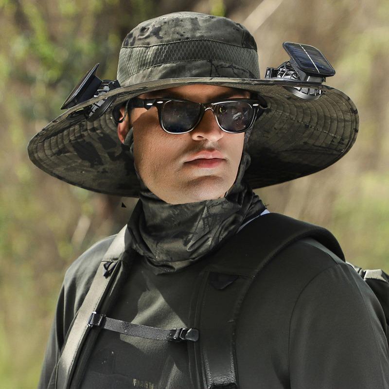 Solar double fan hat men's summer outdoor fishing sun protection visor long battery life bucket hat with fan