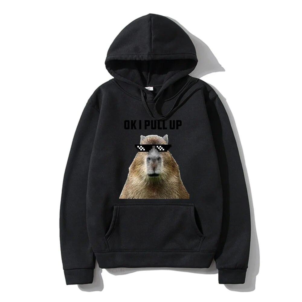 Funny Ok I Pull Up Capybara Print Hoodie Unisex's Casual Oversized Hooded Sweatshirts Gothic Pullovers Hot sell Clothes for Unisex