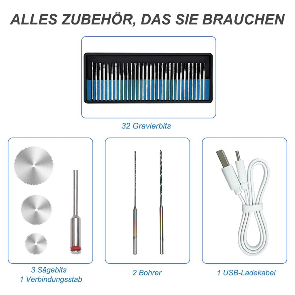 Wiederaufladbarer Gravierstift, tragbarer DIY-Rotationsgravierer, mehrere Geschwindigkeiten, multifunktional, für Schmuckdekorationen und Kunst