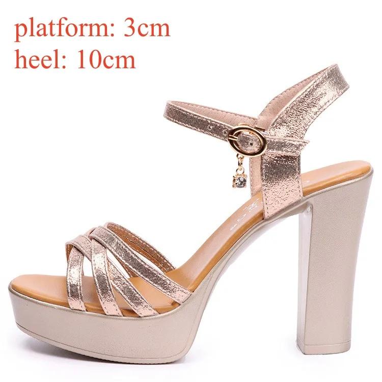 Small Size 33-43 Elegant Patent Leather Shoes Women's Platform Sandals Summer 2025 Block High Heels Sandals Office Model Mom