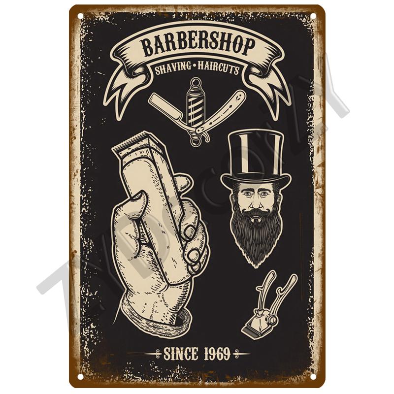 Barber Shop Plåtskylt Affisch Vintage Väggaffischer Metallskylt Dekorativ Väggtallrik Köksplakett Metall Vintage Inredning Tillbehör