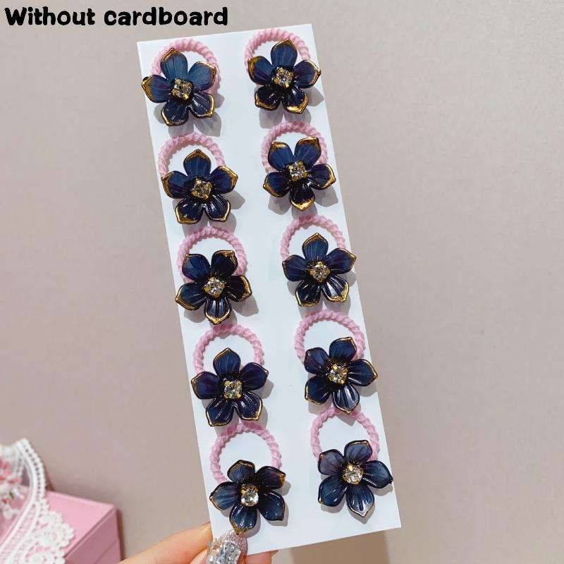 10Pcs Girls Elastic Hair Bands With Rhinestone And Flower Decorations High Elasticity Durable Hair Ties For Outdoors Party