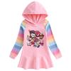 2026 Spring/Autumn Girls' Ruffle Cartoon Rainbow Hooded Princess Long Sleeve Dress