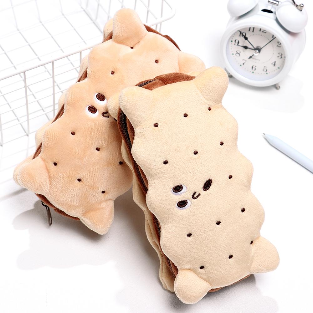Funny Sandwich Style Plush Biscuit Shape Pen Storage Student Supplies Pencil Case Stationery Bag