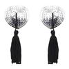 Heart-Shaped Sequined Nipple Covers with Tassels - Silicone Pasties Lingerie Accessories