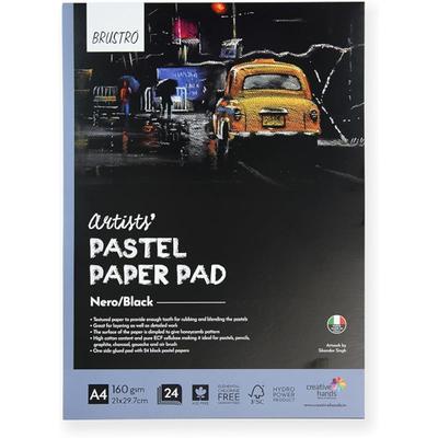Brustro Artists Pastel Paper Pad Of 24 Sheets (160 Gsm), Colour - Black, Size - A4 | Ideal For Pastels, Color Pencils, G