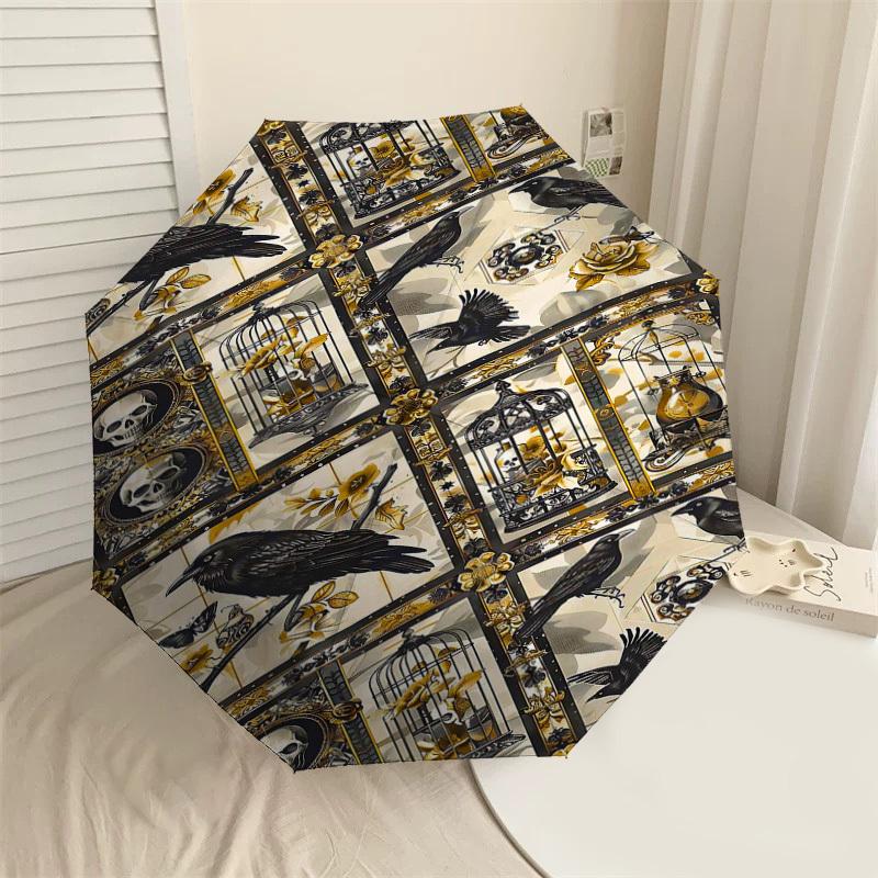 

1PC Crows, Gothic Umbrella-8-Rib Reinforced, Automatic Open, Lightweight & Durable, Cute Fashion Accessory for Outdoor-T330