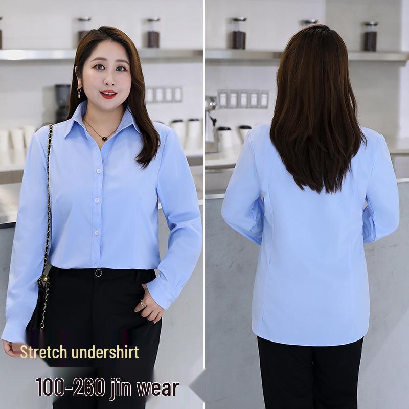 

Plus-Size Women s White Elastic Slim-Fit Non-Iron Shirt – Professional Formal Wear 10XL