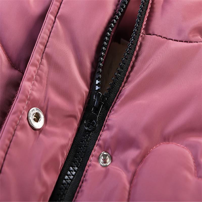 Winter Koreanischer Mädchen-Baumwollmantel mittlerer Länge mit herzförmigem Rautenmuster und Kapuze mit Pelzkragen