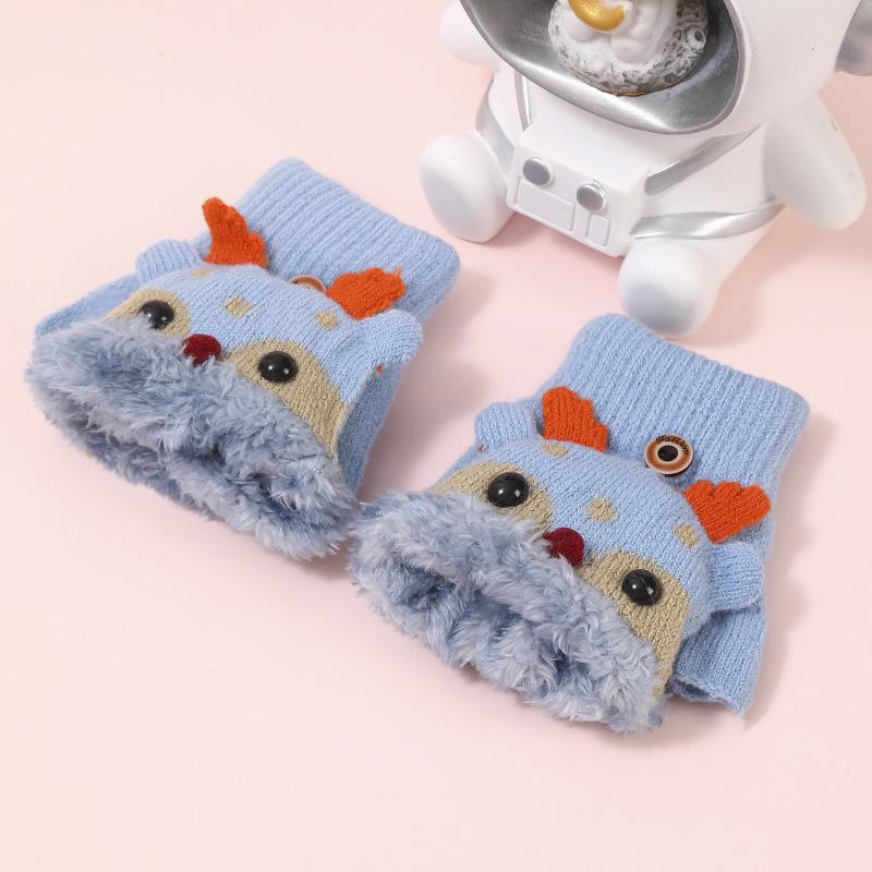 Korean-Style Cute Cartoon Fawn Flip Gloves for Students – Warm, Cold-Proof Gloves for Autumn and Winter Riding & Writing