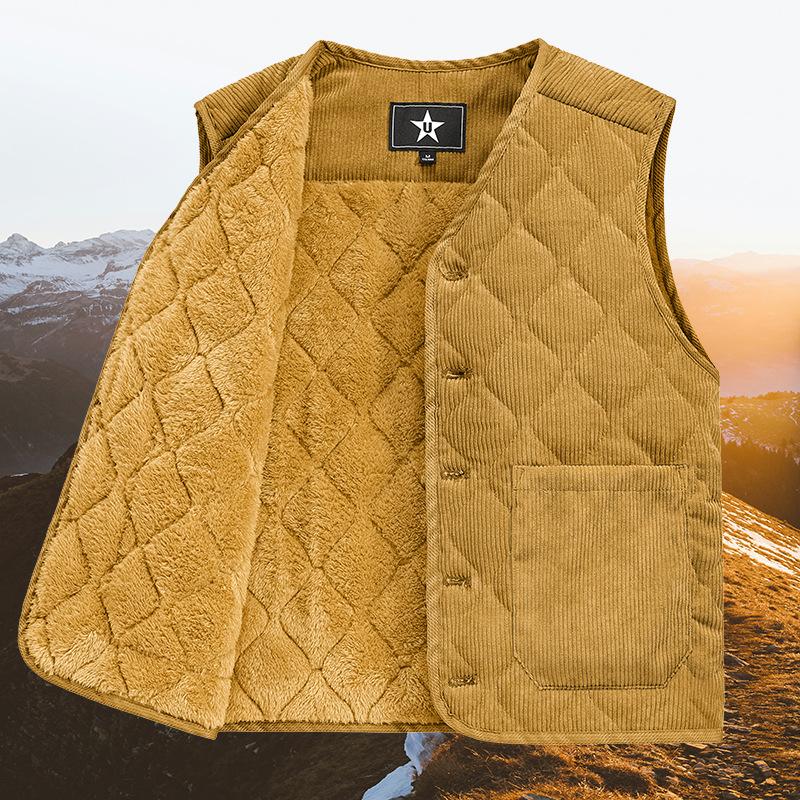 Autumn and Winter Warm Vest with Velvet, Men's Vest, Workwear, Corduroy V-neck Jacket
