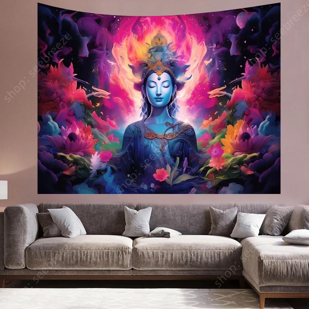 VIKAMA Cosmic Meditation Tapestry Bedroom Mural Luminous Starry Night Bohemian Spiritual Space Decoration