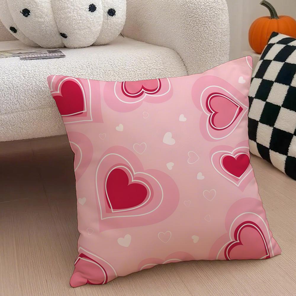 Valentines Day Gift with Heartshaped Pattern Cushion Cover Throw Pillow Cover Hidden Button Durable Polyester Chair Cushion