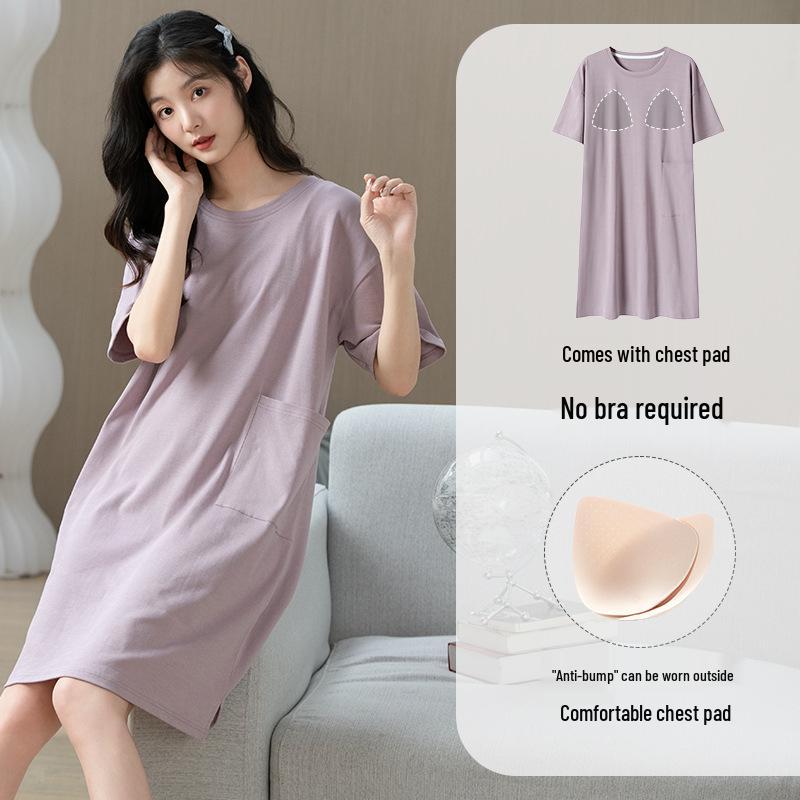 

Женская мультяшная хлопковая ночная сорочка с бюстгальтером - с коротким рукавом, летняя пижама в стиле 2024 года XXL