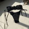 1011 New European and American Solid Color Glossy Floral Strapless Split Swimsuit Bikini Bikini